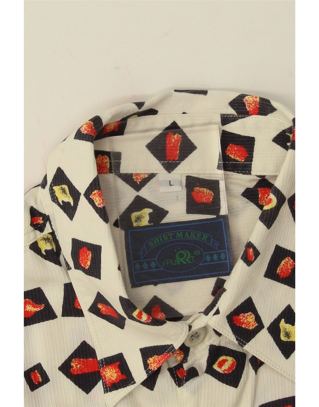 VINTAGE Mens Short Sleeve Shirt Large Off White Geometric