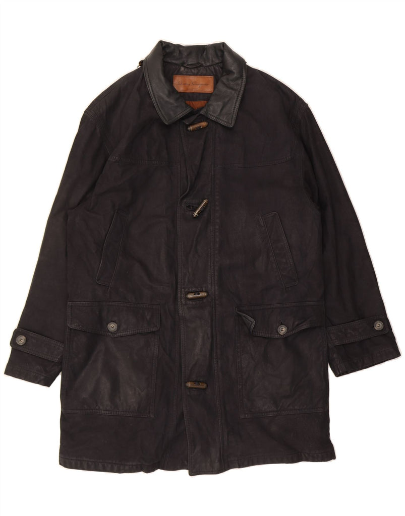SALVATORE FERRAGAMO Mens Duffle Leather Coat IT 52 XL Black Leather Vintage Salvatore Ferragamo and Second-Hand Salvatore Ferragamo from Messina Hembry 