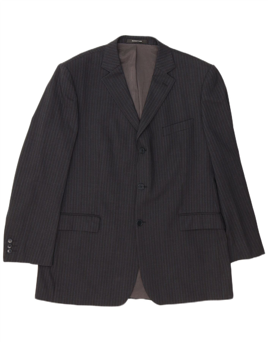 BALMAIN Mens Paris 3 Button Blazer Jacket UK 44 2XL Grey Pinstripe