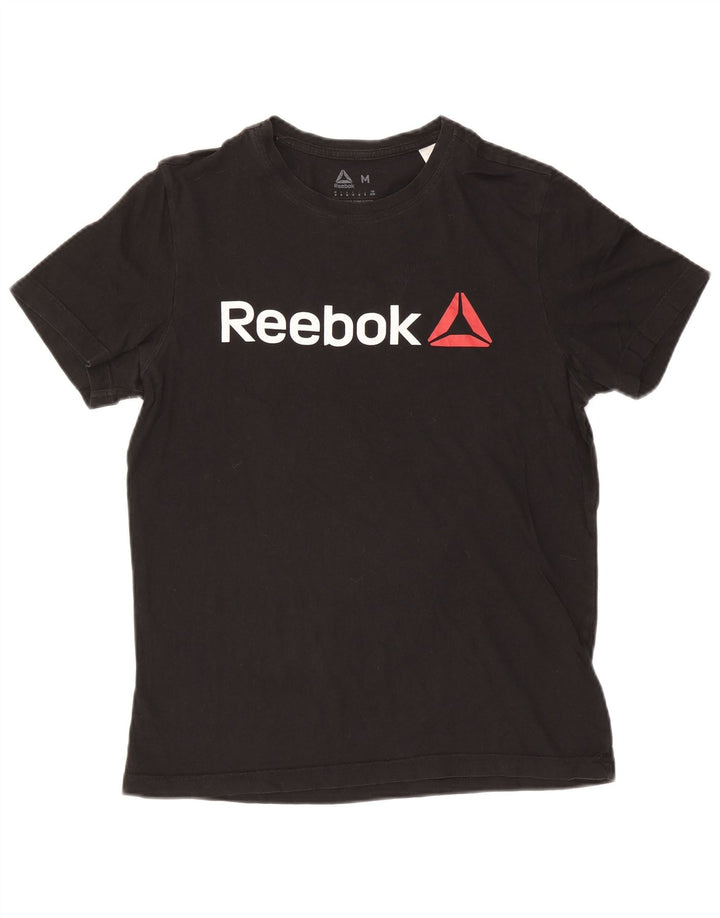 Мужская футболка с рисунком Reebok, средний черный хлопковый топ