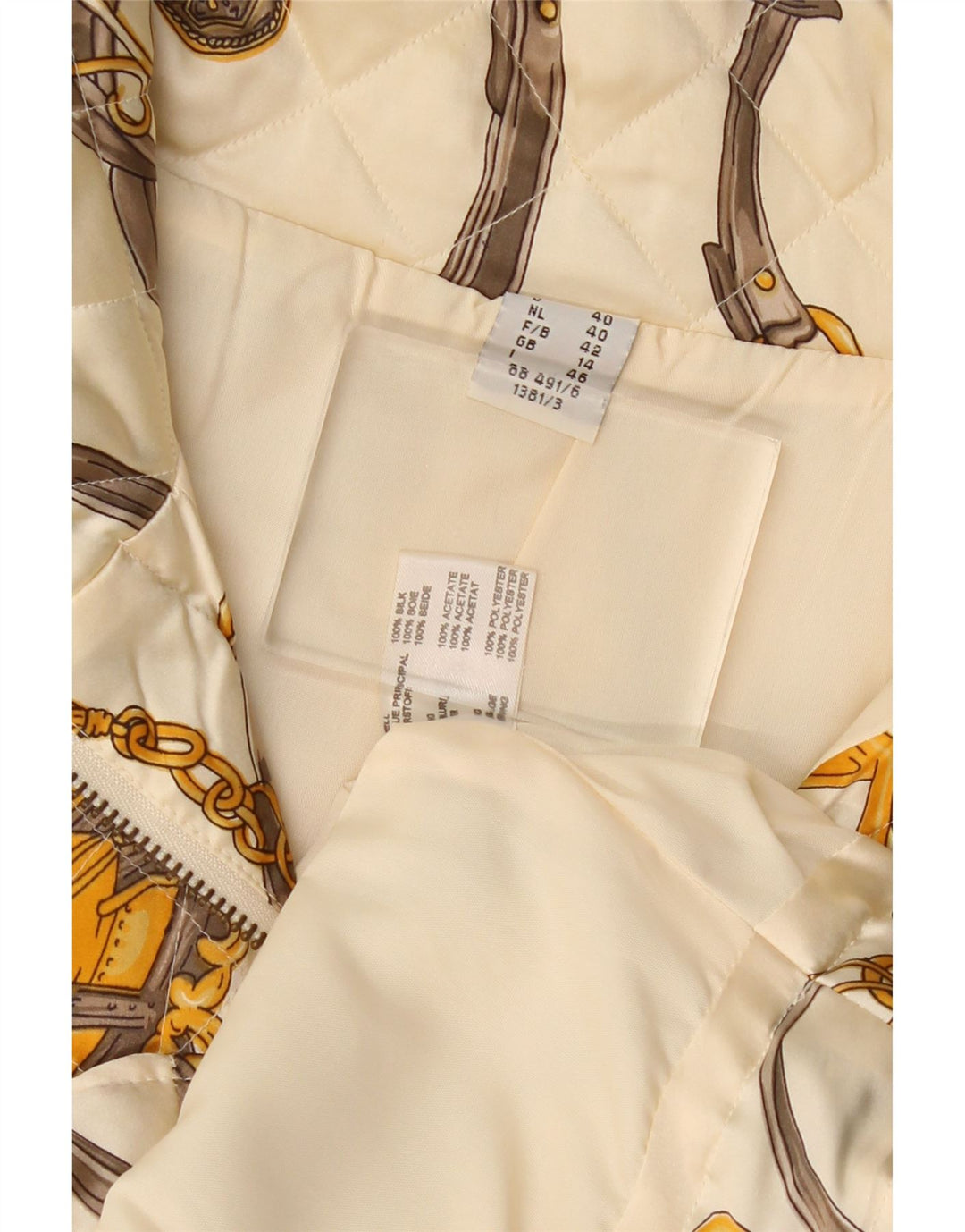 ВИНТАЖНЫЙ женский стеганый жилет с абстрактным узором, Великобритания 14, большой размер из белого шелка