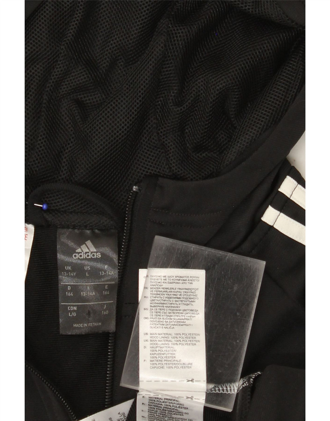 Свитер с капюшоном на молнии для мальчиков ADIDAS 13–14 лет, черный полиэстер с цветными блоками