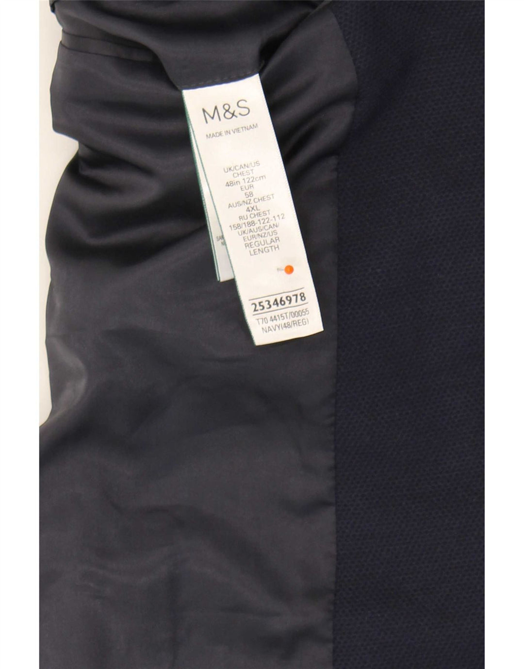 Мужской пиджак Marks & Spencer с 2 пуговицами UK 48 4XL Темно-синий полиамид