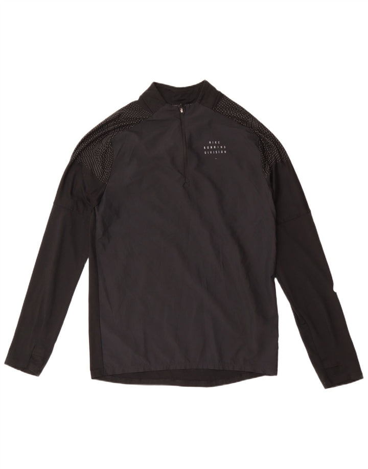 Мужской топ Nike Dri Fit с воротником на молнии и длинными рукавами, маленький черный в пятнистый полиэстер