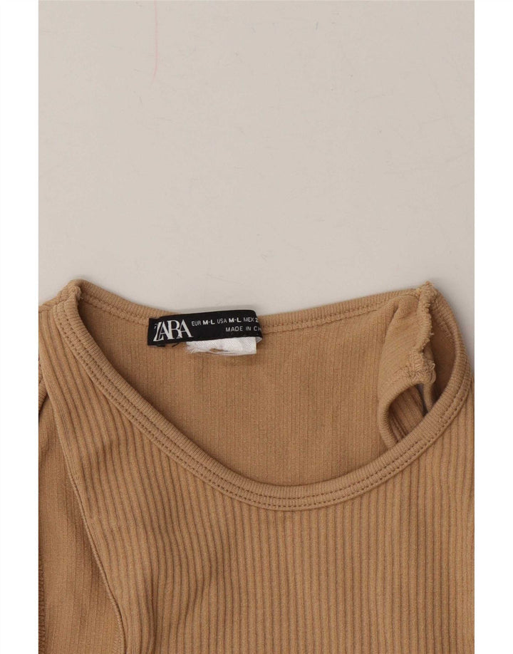 Женская укороченная блузка с открытыми плечами Zara UK 14, большая бежевая