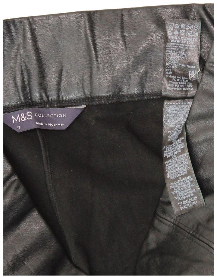 Женские леггинсы из искусственной кожи Marks & Spencer UK 12, средний черный полиэстер