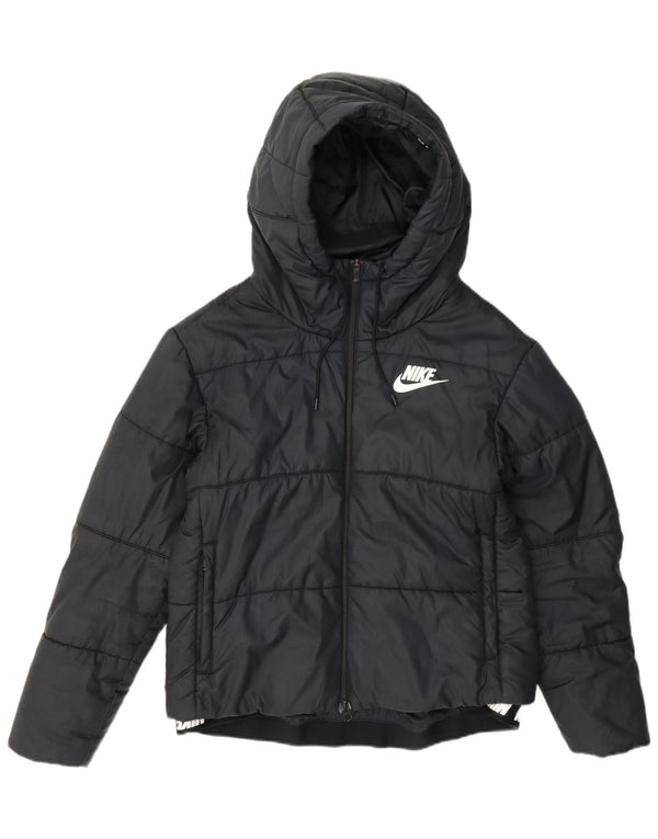 Женская утепленная куртка с капюшоном с графическим рисунком Nike UK 14, средний темно-синий полиэстер