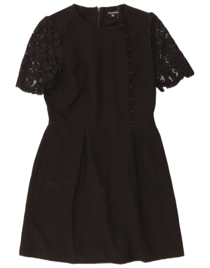 WAREHOUSE Womens A-Line Dress UK 12 Medium Black Polyester