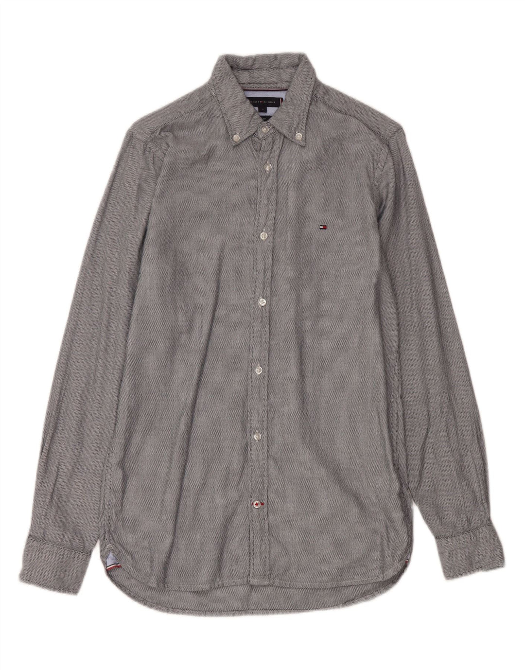 TOMMY HILFIGER Mens Slim Fit Shirt Small Grey Spotted Cotton Vintage Tommy Hilfiger and Second-Hand Tommy Hilfiger from Messina Hembry 