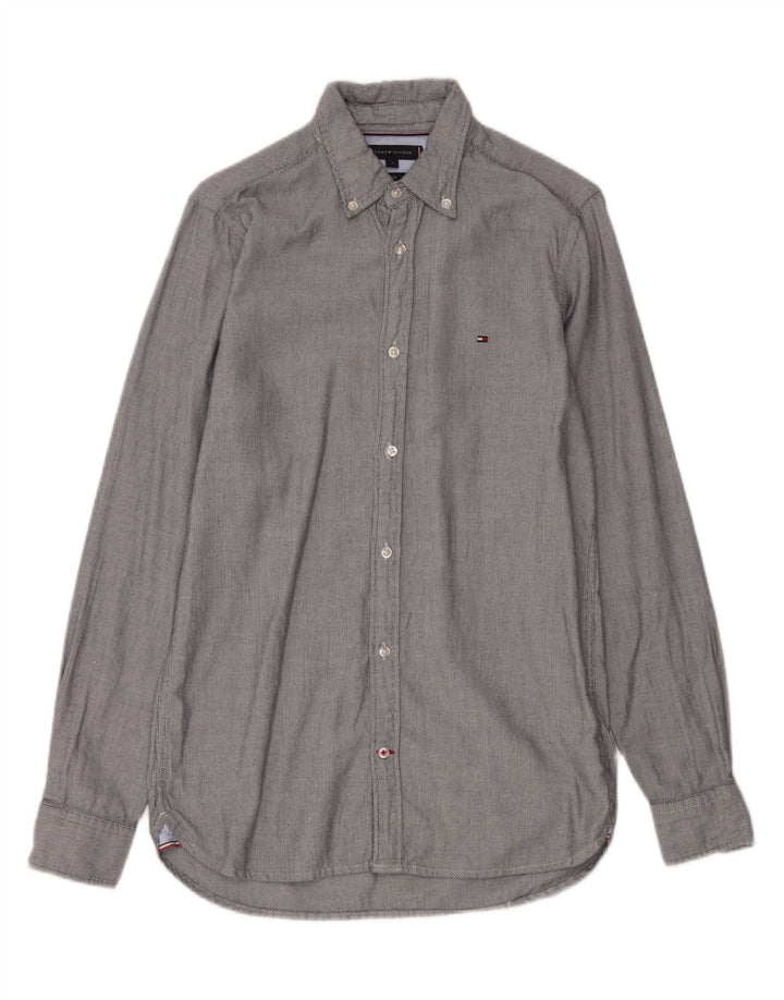 TOMMY HILFIGER Mens Slim Fit Shirt Small Grey Spotted Cotton Vintage Tommy Hilfiger and Second-Hand Tommy Hilfiger from Messina Hembry 