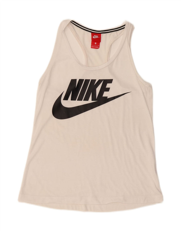 NIKE Womens Graphic Vest Top UK 10 Small White Vintage Nike and Second-Hand Nike from Messina Hembry 