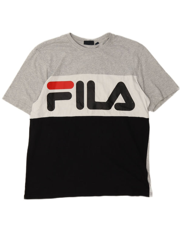 Мужская футболка с рисунком Fila, большой серый хлопок с цветными блоками