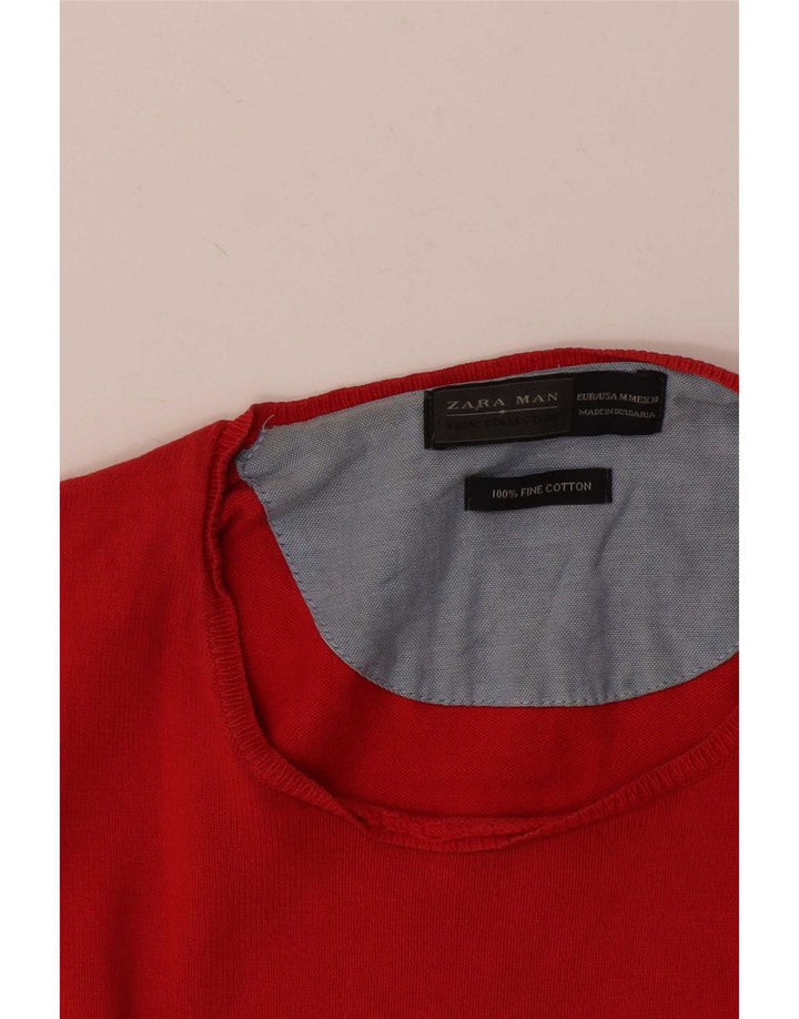Мужской джемпер с вырезом лодочкой Zara, хлопковый средний красный цвет