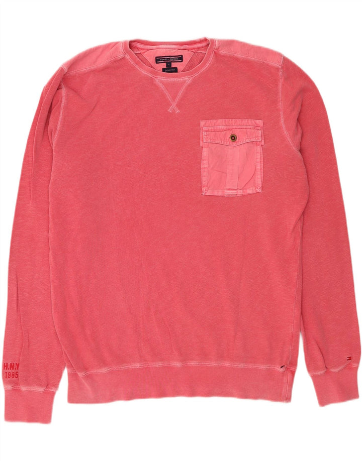 TOMMY HILFIGER Mens Sweatshirt Jumper XL Pink Vintage Tommy Hilfiger and Second-Hand Tommy Hilfiger from Messina Hembry 