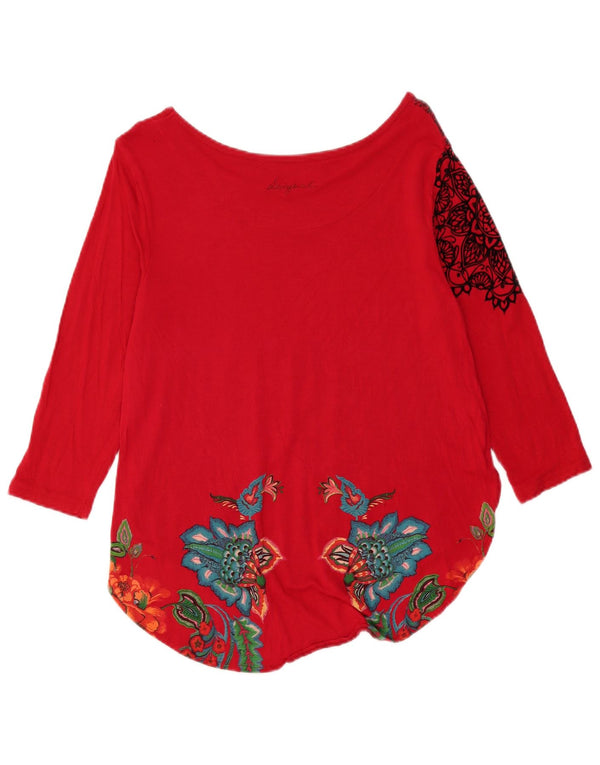 Женский топ с рисунком Desigual, рукав 3/4, Великобритания, 14, большой красный с цветочным принтом
