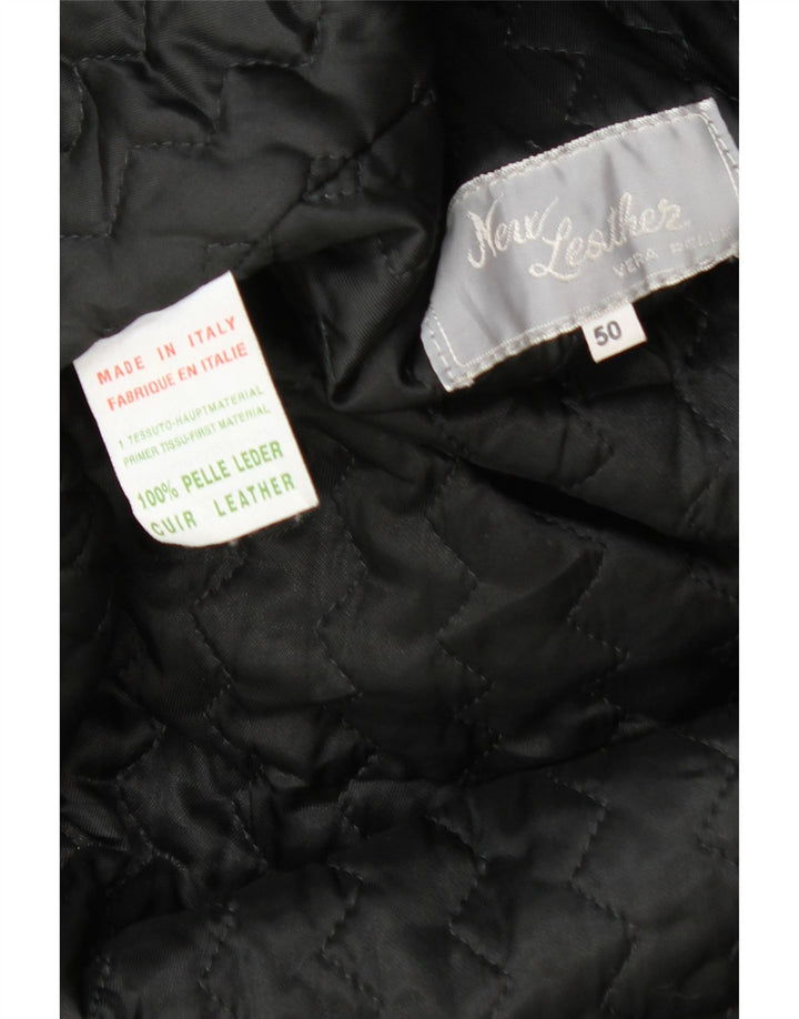 VINTAGE Womens Leather Coat IT 50 XL Black Leather