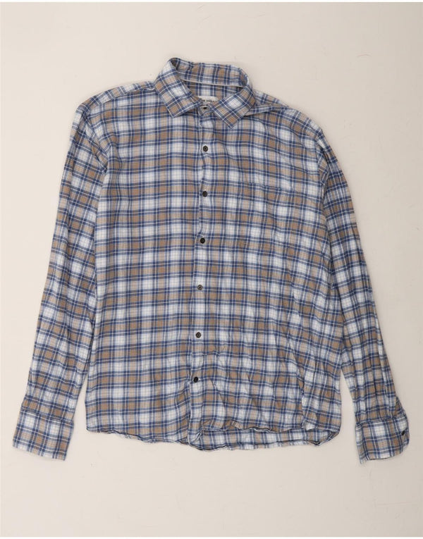 PETER MILLAR Mens Flannel Shirt Medium Blue Check Cotton