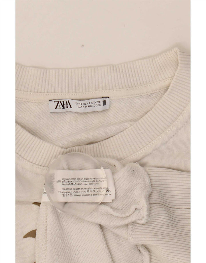 Женский джемпер оверсайз с рисунком Zara UK 10, маленький белый хлопок
