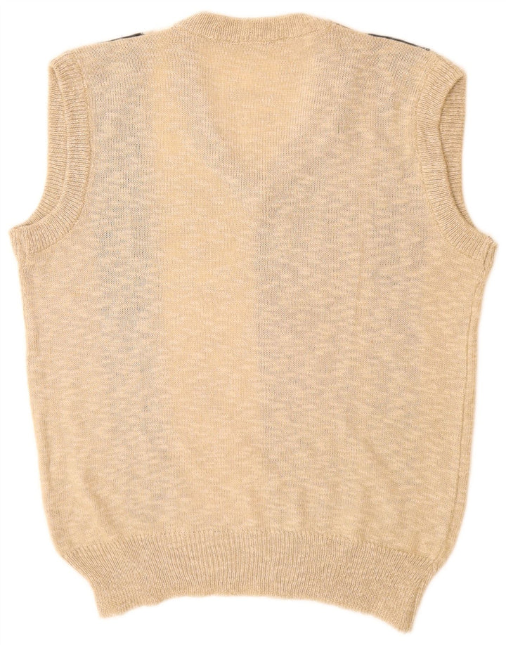 VINTAGE Womens Vest Tank Top UK 14 Medium Beige Colourblock