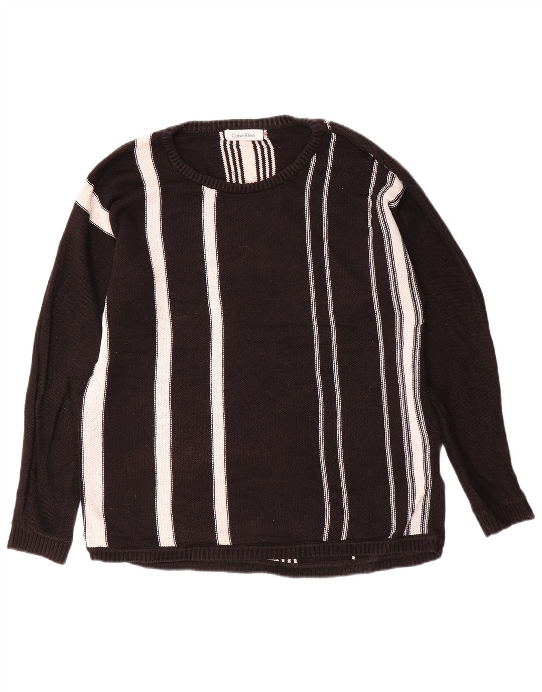 CALVIN KLEIN Мужской джемпер с вырезом «лодочка» из хлопка среднего размера, черная полоска