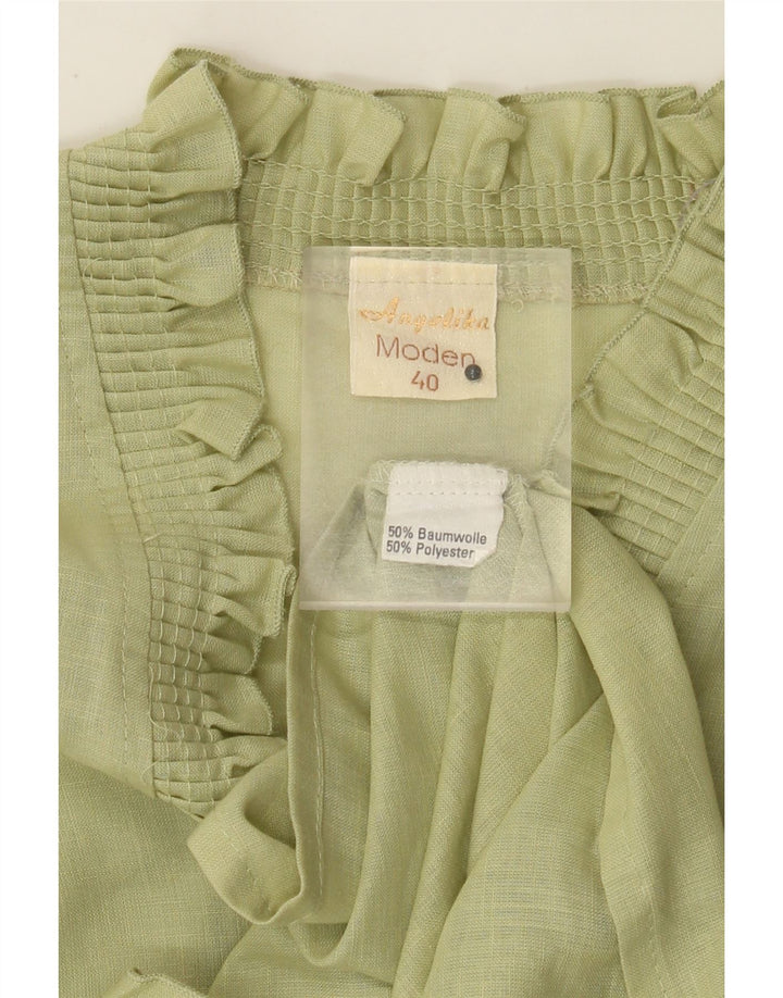 Винтажная женская блузка с рукавом 3/4 и рюшами спереди, топ EU 40, средний хаки, сердце