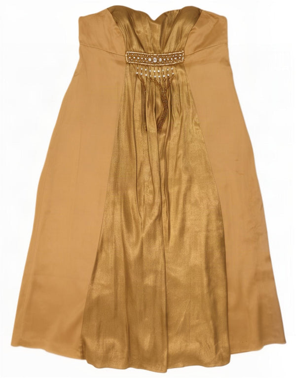 Женское платье без бретелек Monsoon, Великобритания, 22, 3XL, золотое, шелковое с цветными блоками