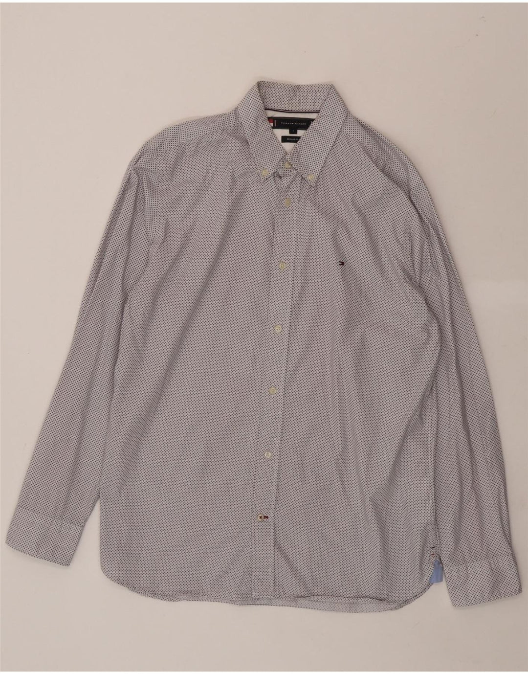 TOMMY HILFIGER Mens Regular Fit Shirt Large White Spotted Cotton Vintage Tommy Hilfiger and Second-Hand Tommy Hilfiger from Messina Hembry 