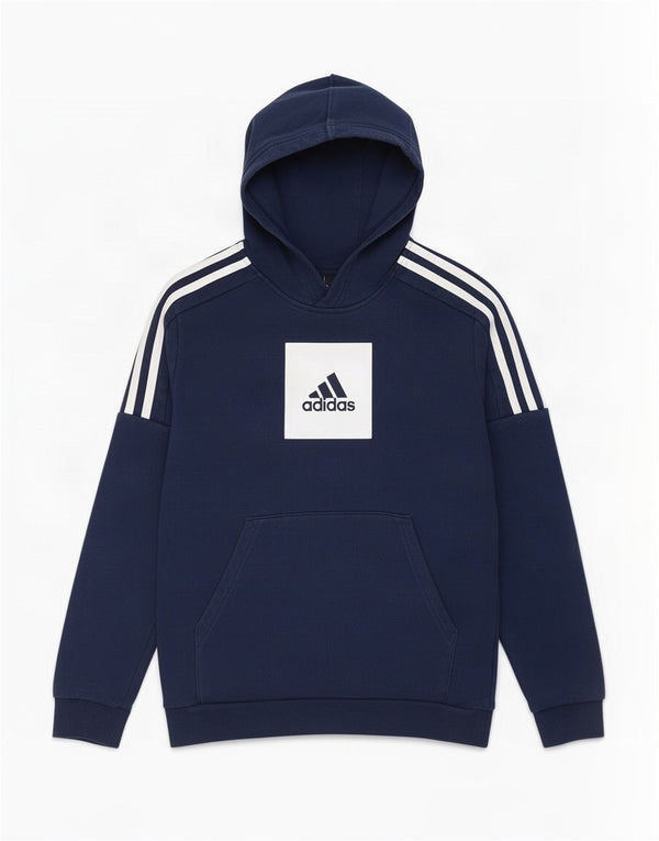 Adidas Свитер с капюшоном на молнии с графическим рисунком для мальчиков 11–12 лет, темно-синий, хлопок