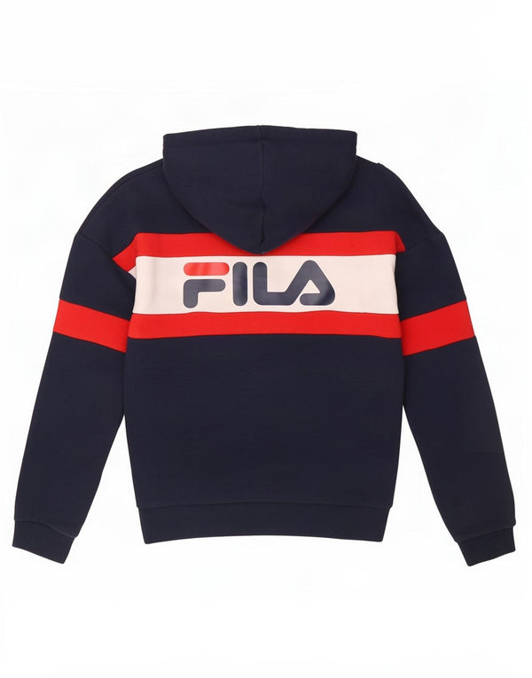 Женский джемпер с капюшоном Fila Oversized с рисунком UK 6 XS Темно-синий с цветными блоками