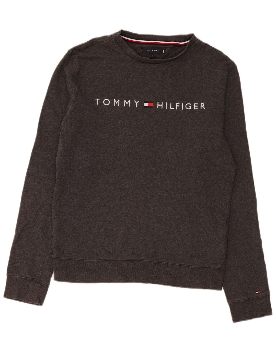 Мужской свитшот с рисунком Tommy Hilfiger, хлопковый джемпер среднего серого цвета
