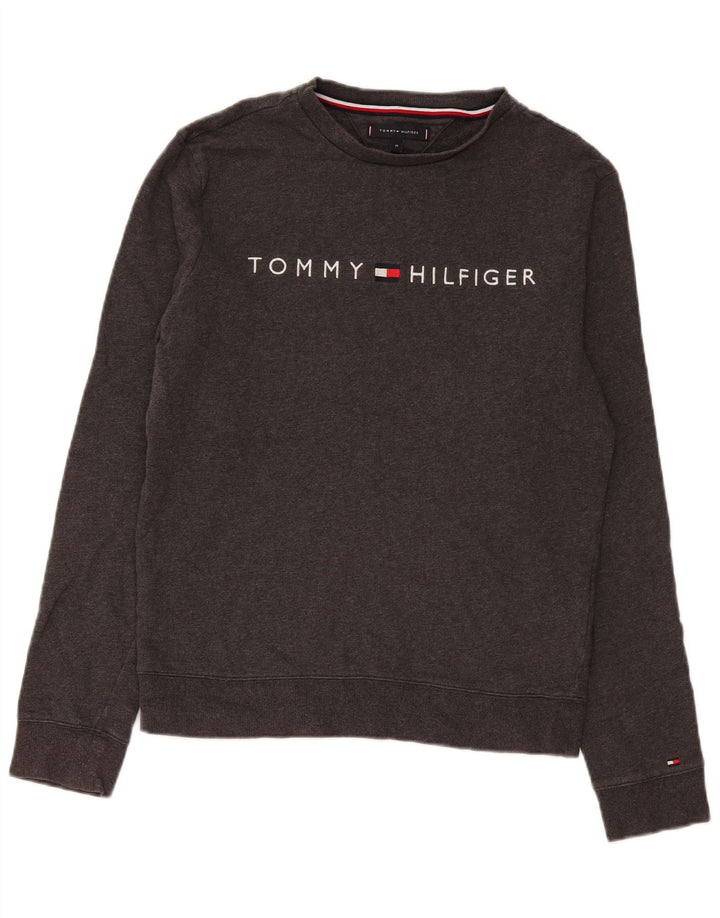 Мужской свитшот с рисунком Tommy Hilfiger, хлопковый джемпер среднего серого цвета