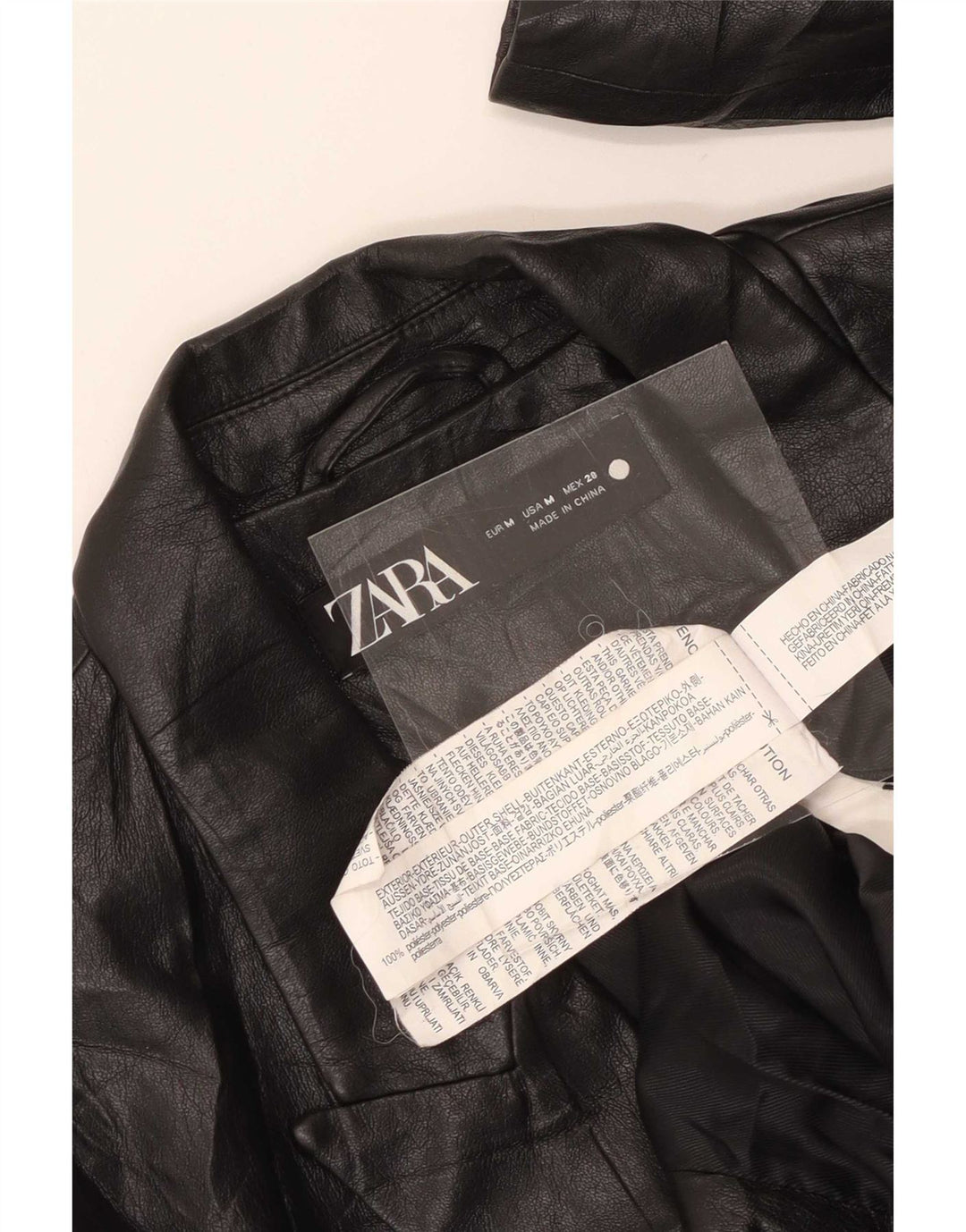 Женский пиджак из искусственной кожи на 1 пуговице Zara UK 12, средний черный