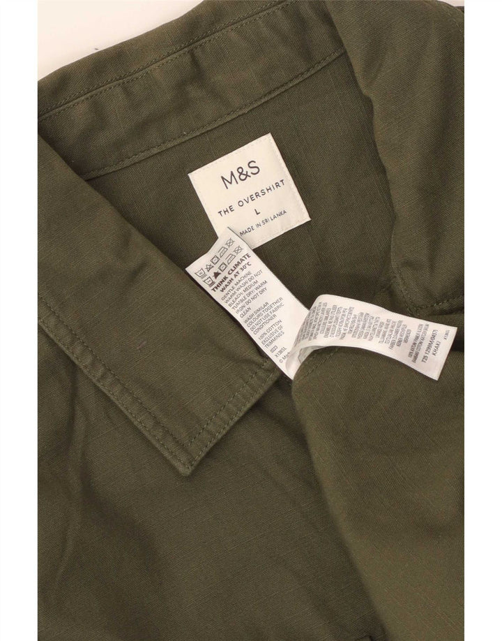 Мужская рубашка-рубашка Marks & Spencer, большой хлопок, цвет хаки