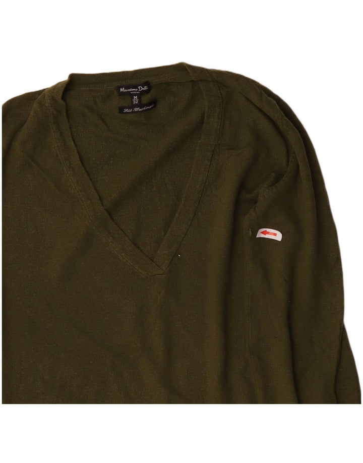 Женский джемпер с v-образным вырезом Massimo Dutti UK 12, средний зеленый шелк