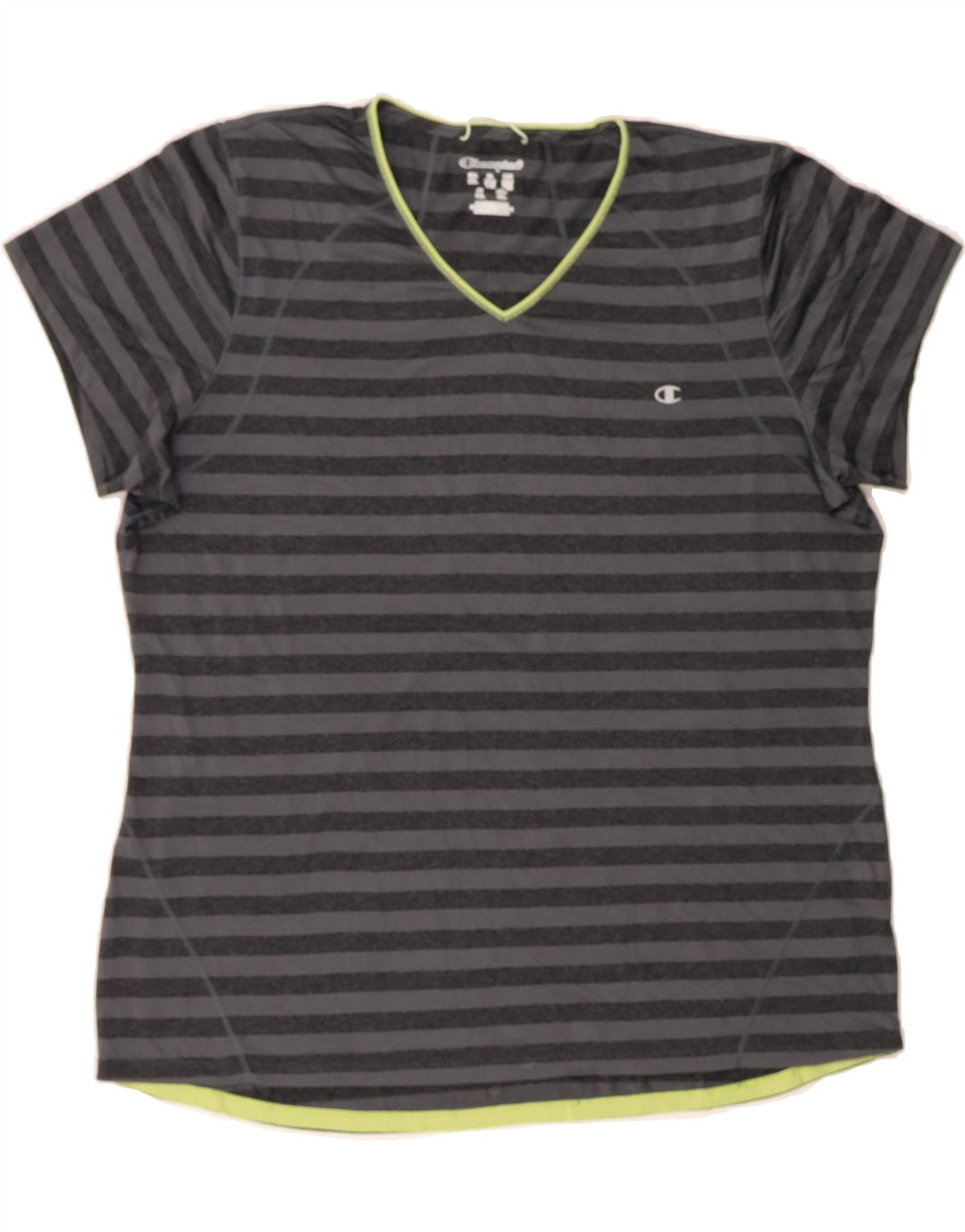 CHAMPION Womens T-Shirt Top UK 20 2XL Black Striped Polyester Vintage Champion and Second-Hand Champion from Messina Hembry 