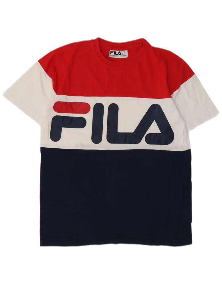 Мужская футболка FILA с графическим рисунком, маленький разноцветный хлопок с цветными блоками