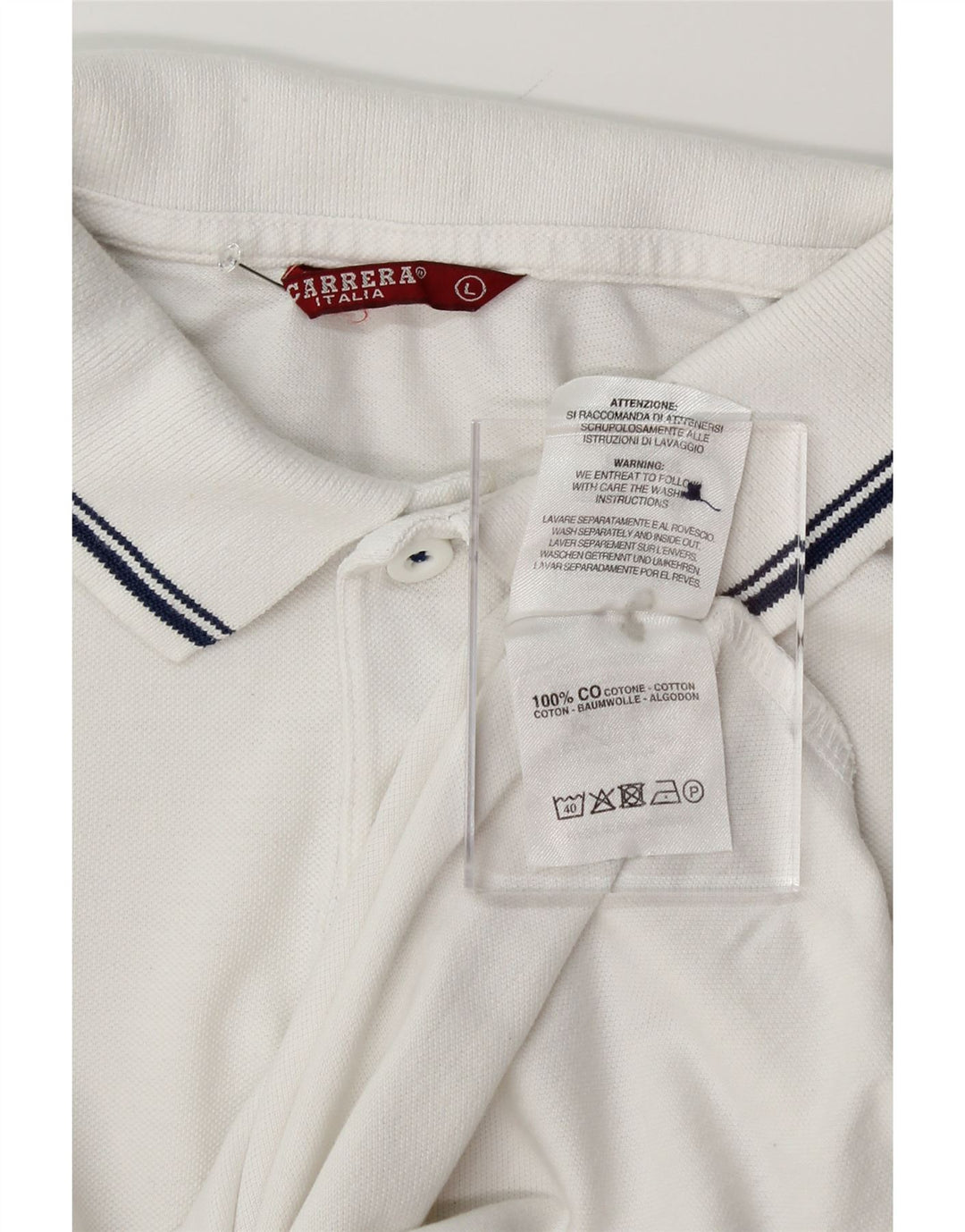 CARRERA Mens Polo Shirt Large White Cotton Vintage Carrera and Second-Hand Carrera from Messina Hembry 