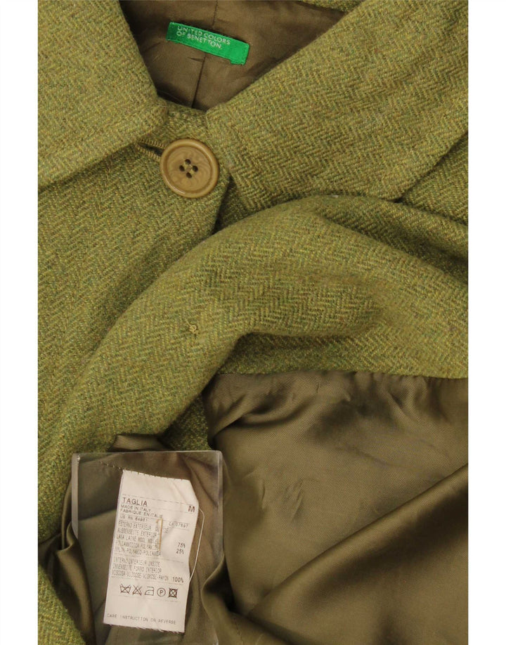 Женское пальто Benetton UK 14, средний зеленый цвет с узором «елочка», шерсть