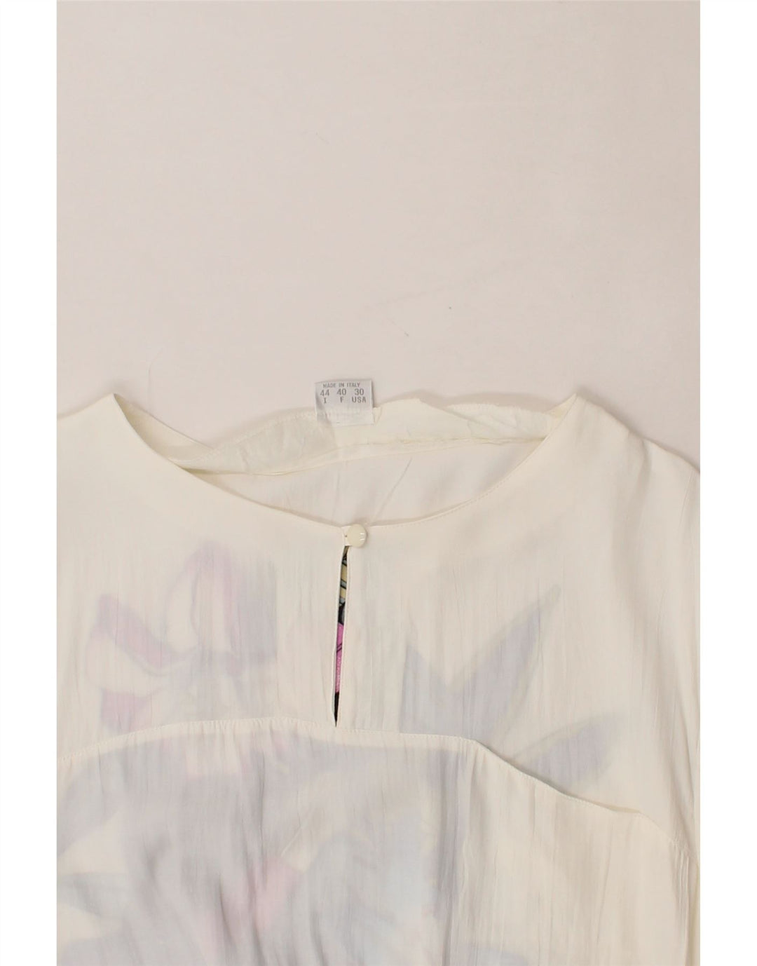 VINTAGE Womens See Through Graphic Blouse Top IT 44 Medium White Floral Vintage Vintage and Second-Hand Vintage from Messina Hembry 