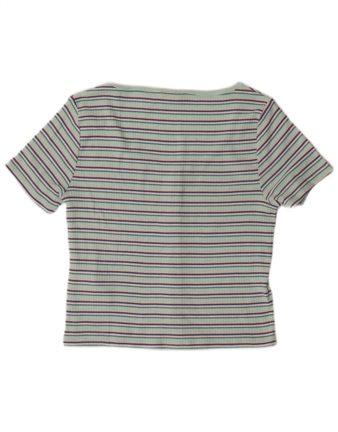 LEVI'S Womens Crop Short Sleeve Blouse Top UK 12 Medium Green Striped