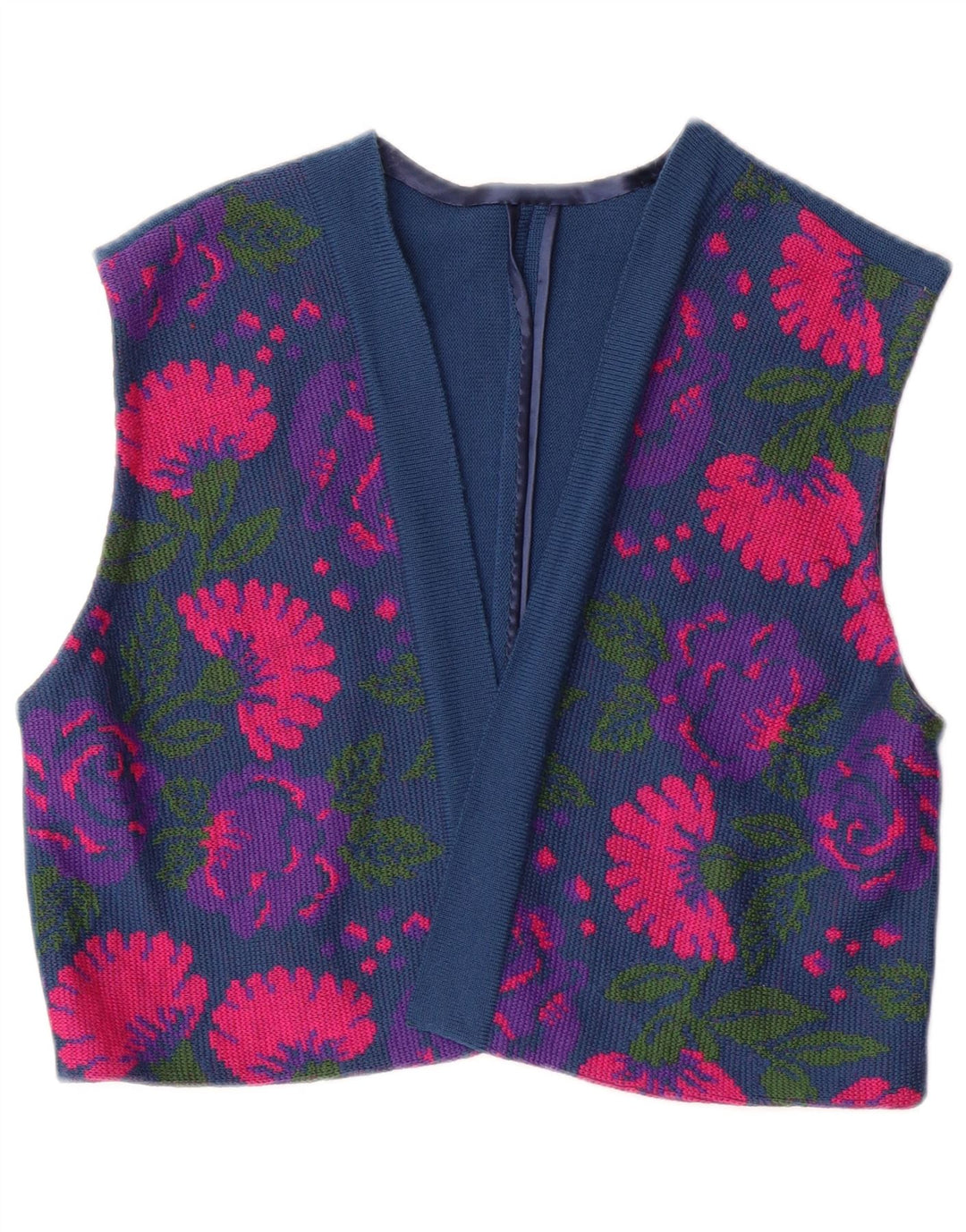 ВИНТАЖНЫЙ женский комплект из 3 предметов IT 46 Большой W26 Темно-синий с цветочным принтом из натуральной шерсти