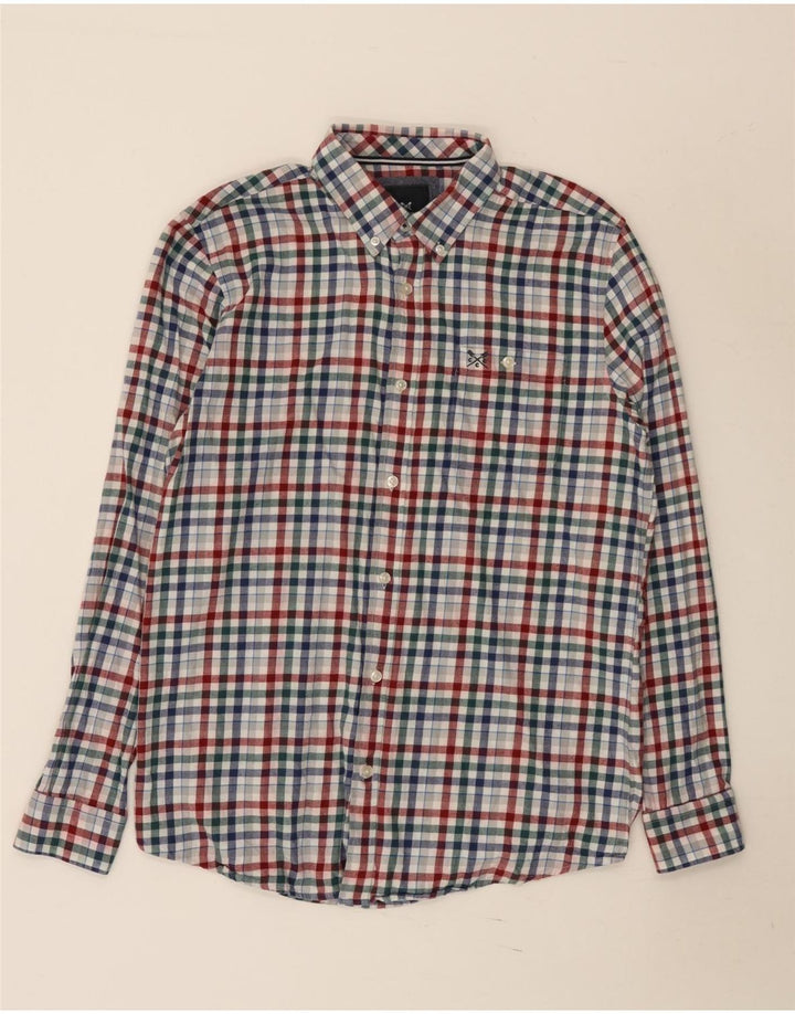 Crew Clothing Мужская фланелевая рубашка классического кроя среднего цвета в разноцветную клетку