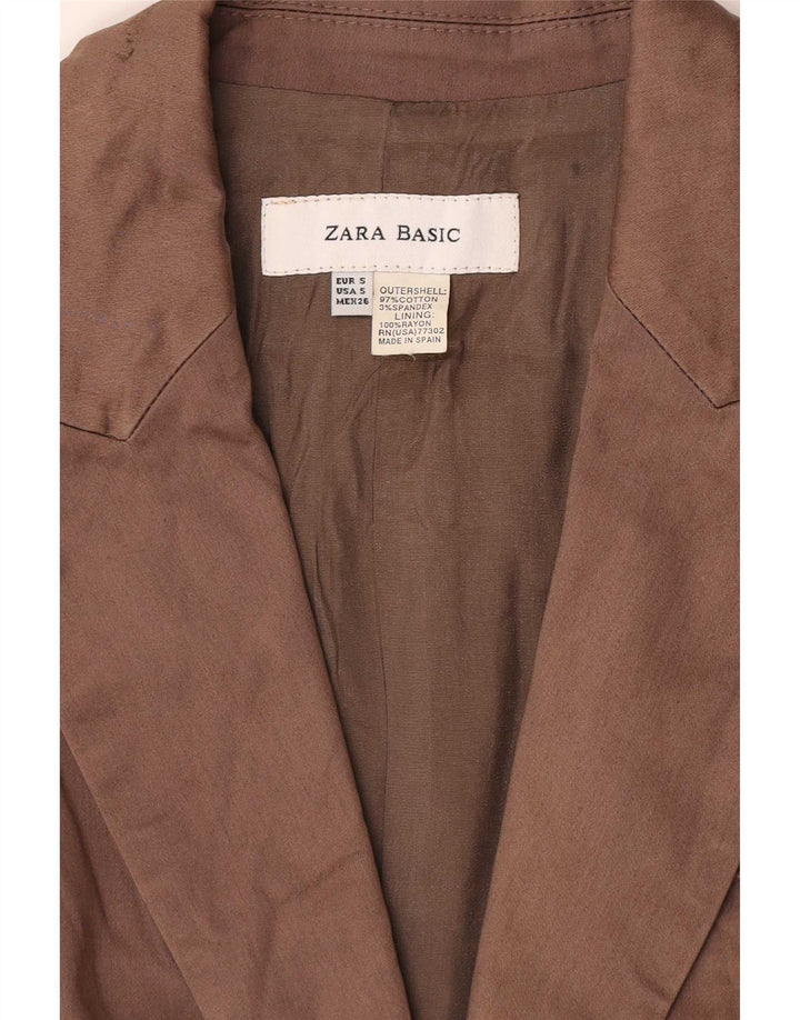 Женский пиджак на 1 пуговице Zara UK 10, маленький коричневый хлопок