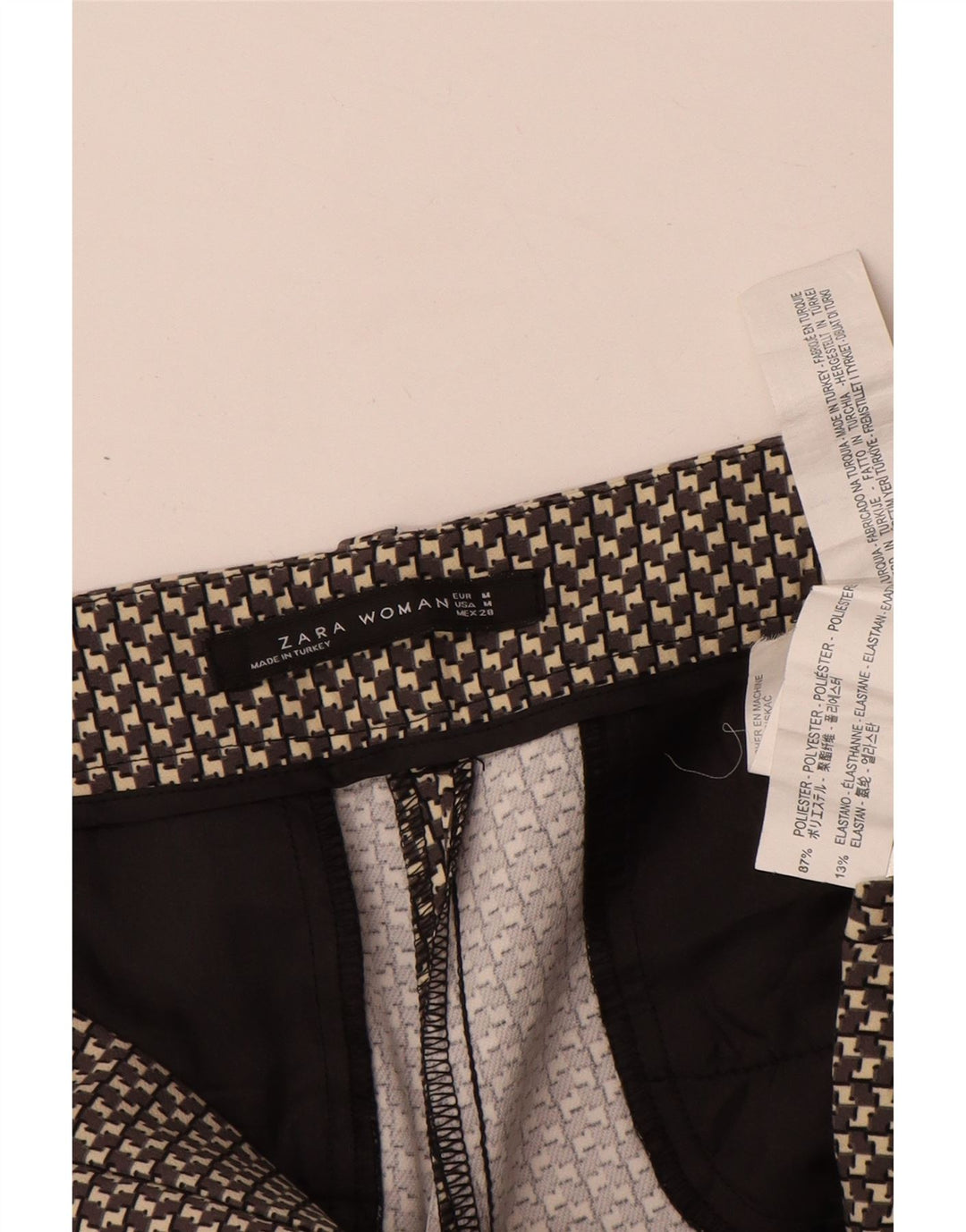 Женские узкие повседневные брюки Zara среднего размера W28 L29, серые, полиэстер с геометрическим рисунком