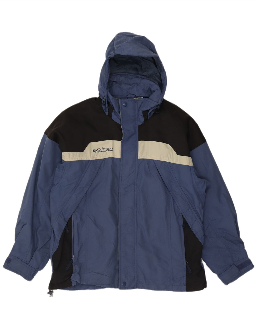 Мужская ветровка Champion с капюшоном, Великобритания 40, большой синий нейлон с цветными блоками