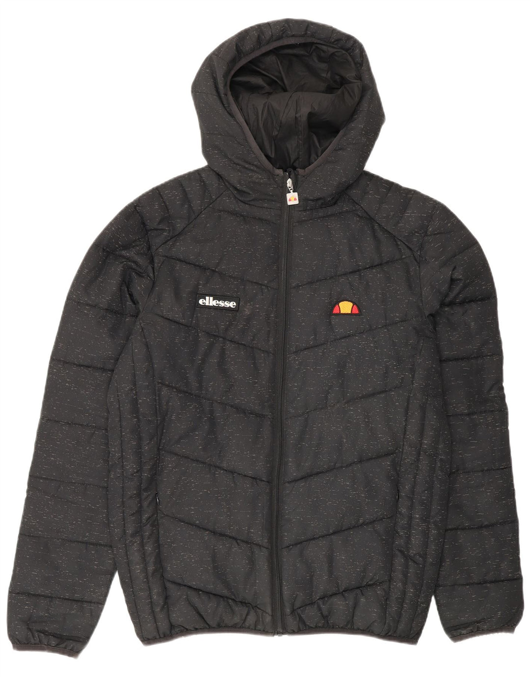 Мужская утепленная куртка Ellesse с капюшоном UK 38, средний черный полиэстер с крапинками