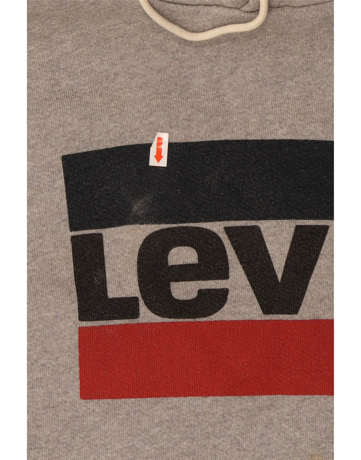 LEVI'S Mens Graphic Hoodie Jumper Large Grey Cotton