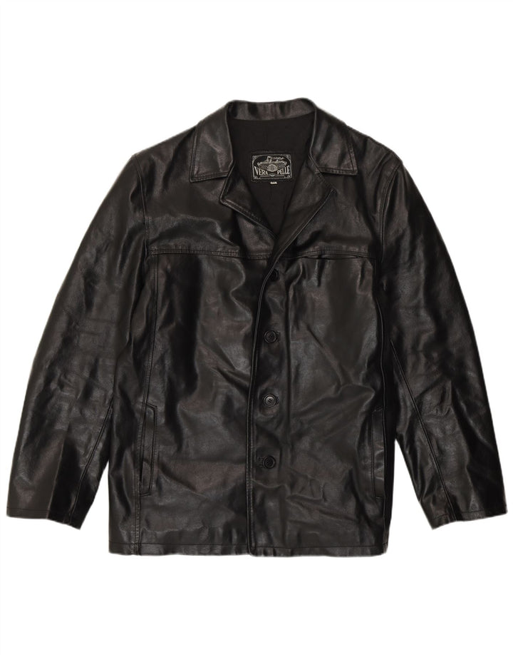 Винтажная мужская кожаная куртка UK 38, средняя черная кожаная куртка