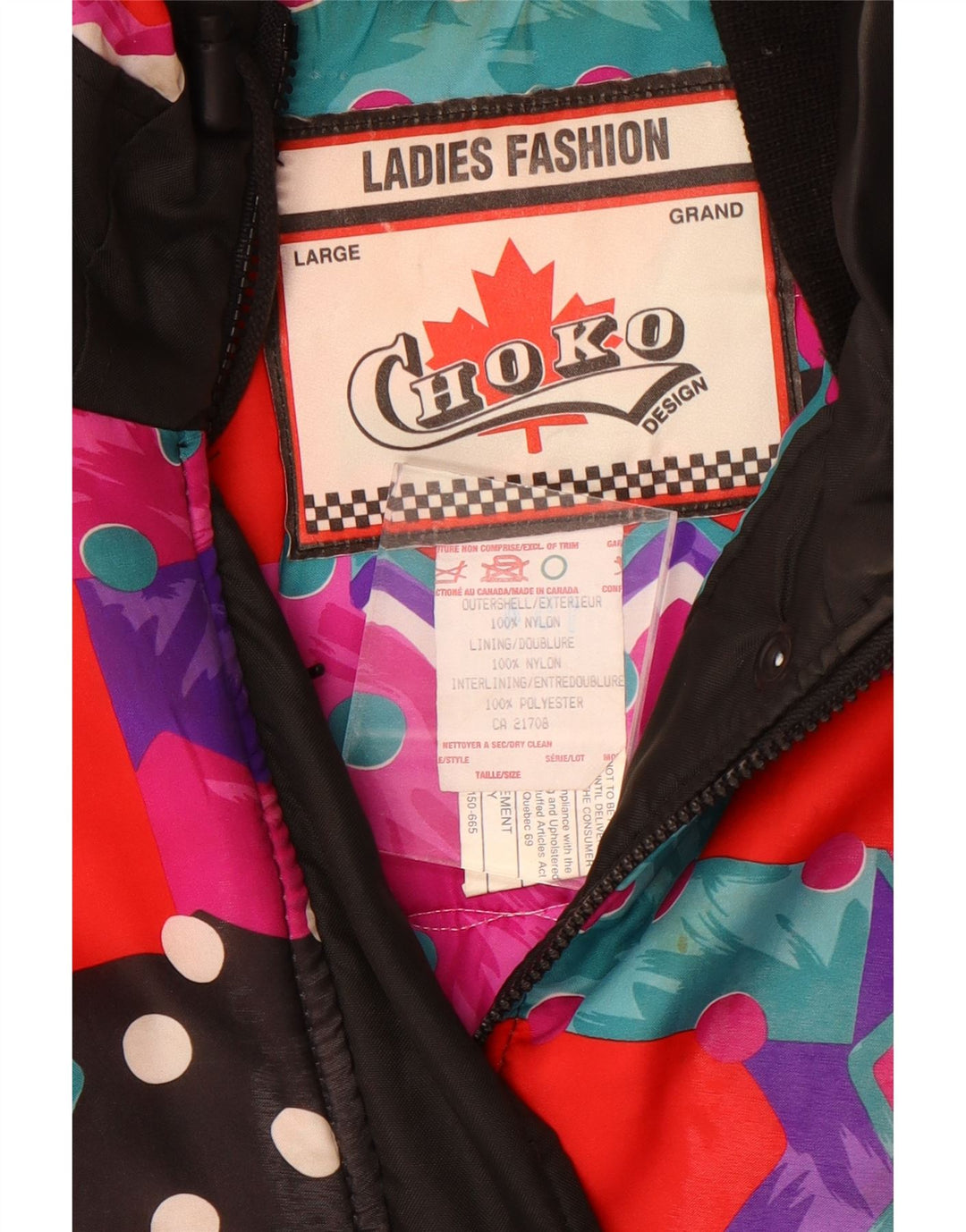 Женская утепленная куртка оверсайз Choko UK 16, большая черная с геометрическим рисунком в стиле ретро