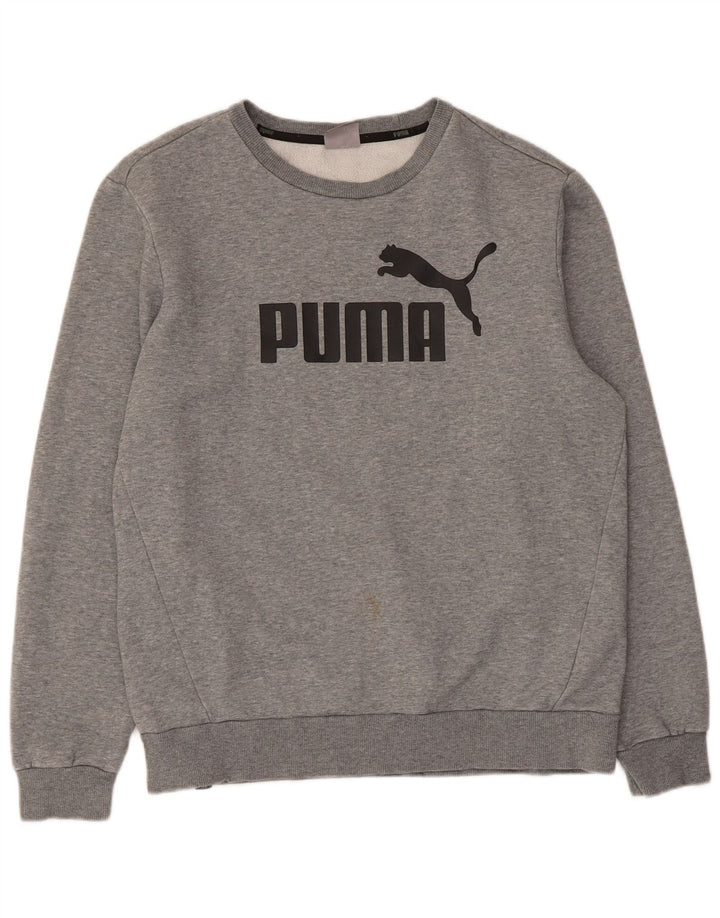 Мужской свитшот с рисунком Puma, хлопковый джемпер среднего серого цвета в крапинку